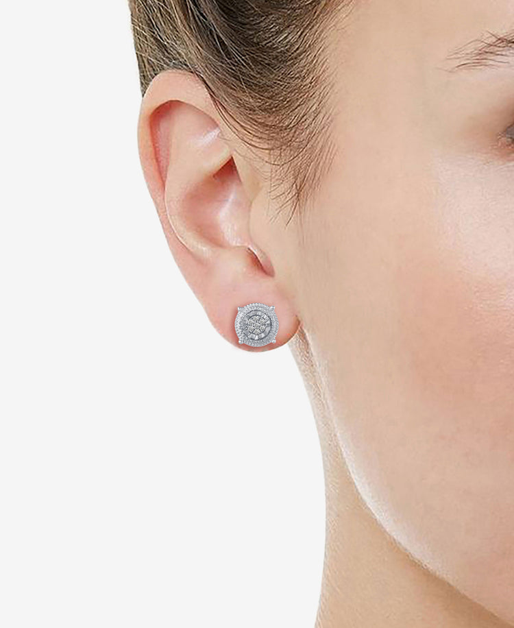 Round Miracle Setting 1/10 Ctw Natural Diamond Stud Earrings set in 925 Sterling Silver