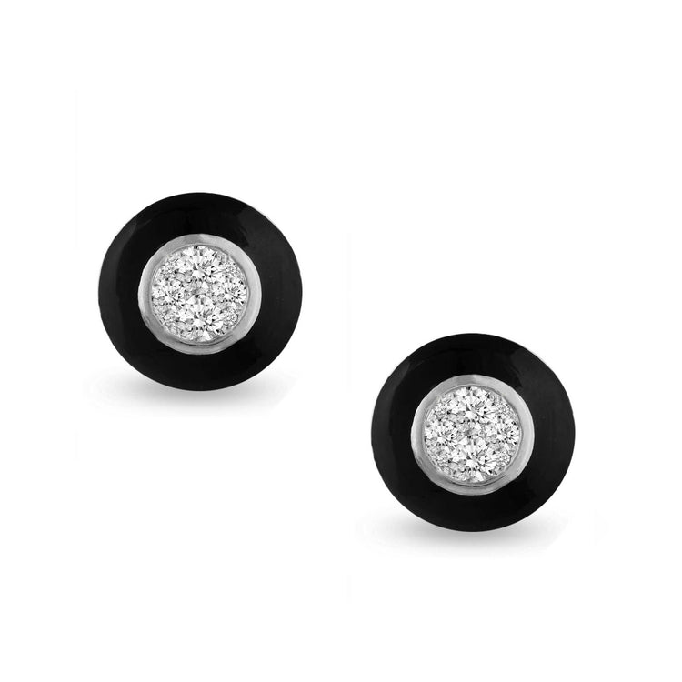 Black Enamel 1/4Ctw to 1/2 Ctw (I2-I3) Natural Diamond Stud Earrings set in 925 Sterling Silver petal flower