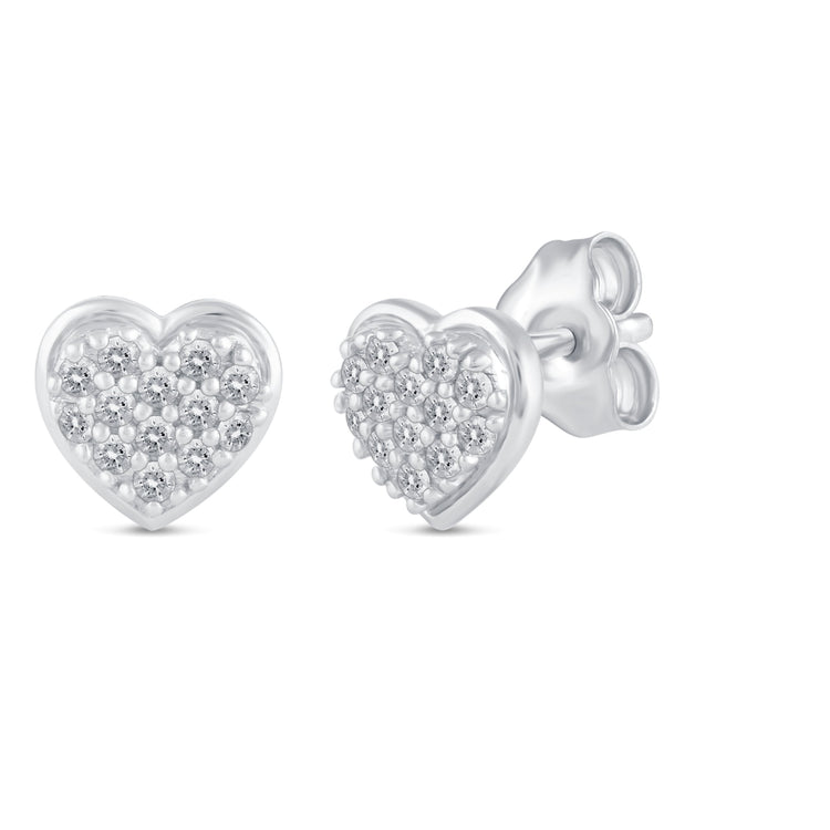 1/4 CTW Diamond Pave Stud Earrings set in 925 Sterling Silver Heart/Triangle/Circle/Cross/Teardrop/Open Heart