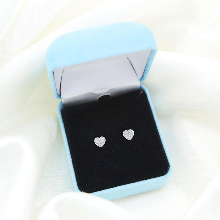 1/4 CTW Diamond Heart Pave Stud Earrings set in 925 Sterling Silver