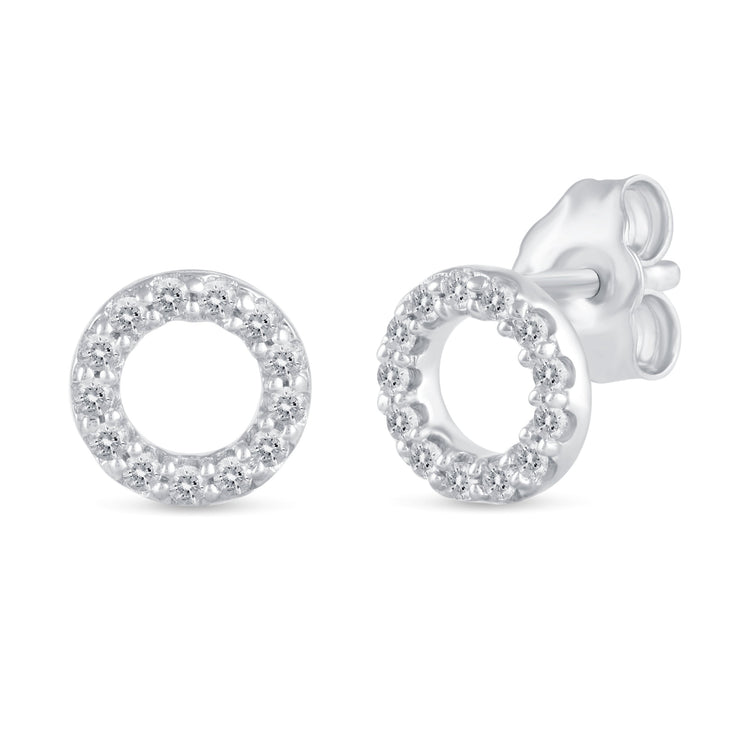 1/4 CTW Diamond Pave Stud Earrings set in 925 Sterling Silver Heart/Triangle/Circle/Cross/Teardrop/Open Heart
