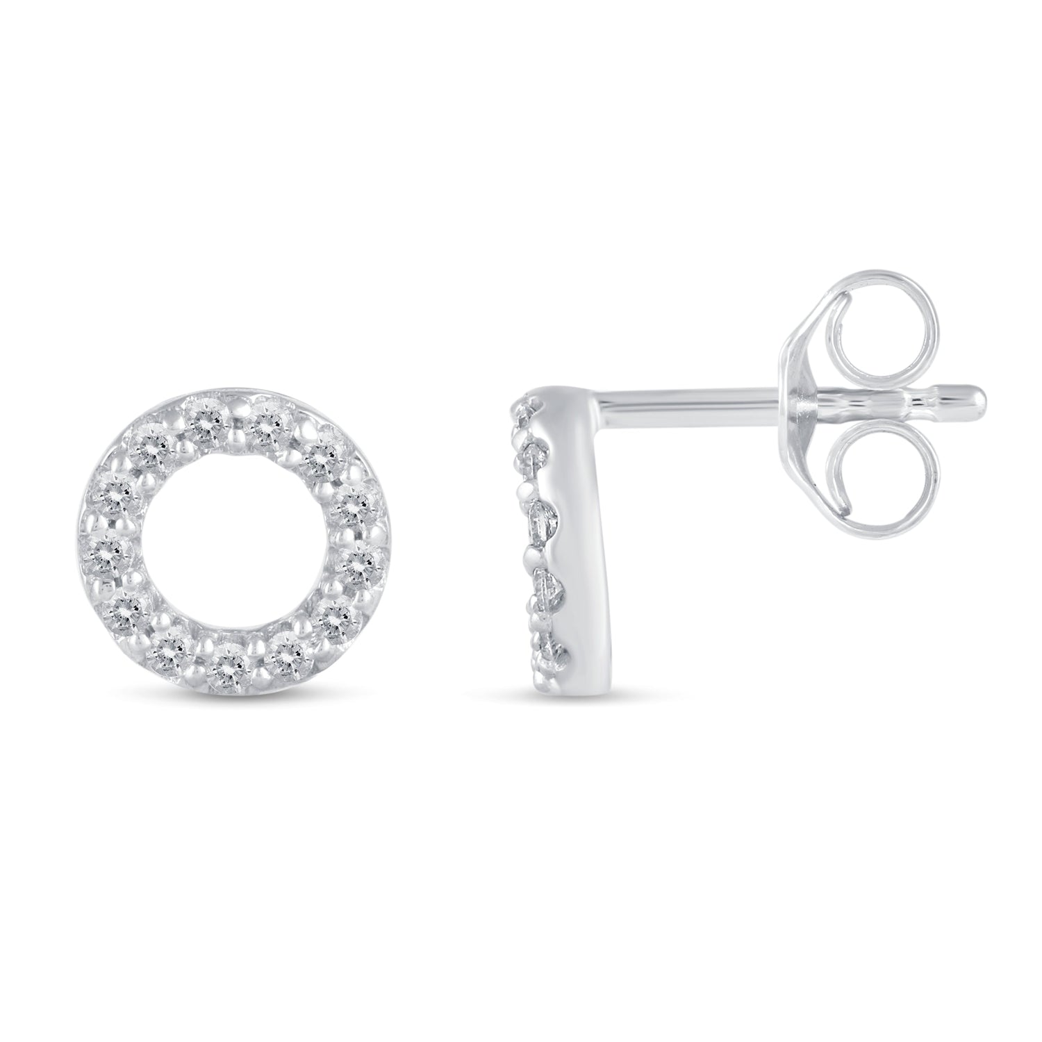 1/4 CTW Diamond Pave Stud Earrings set in 925 Sterling Silver Heart/Triangle/Circle/Cross/Teardrop/Open Heart