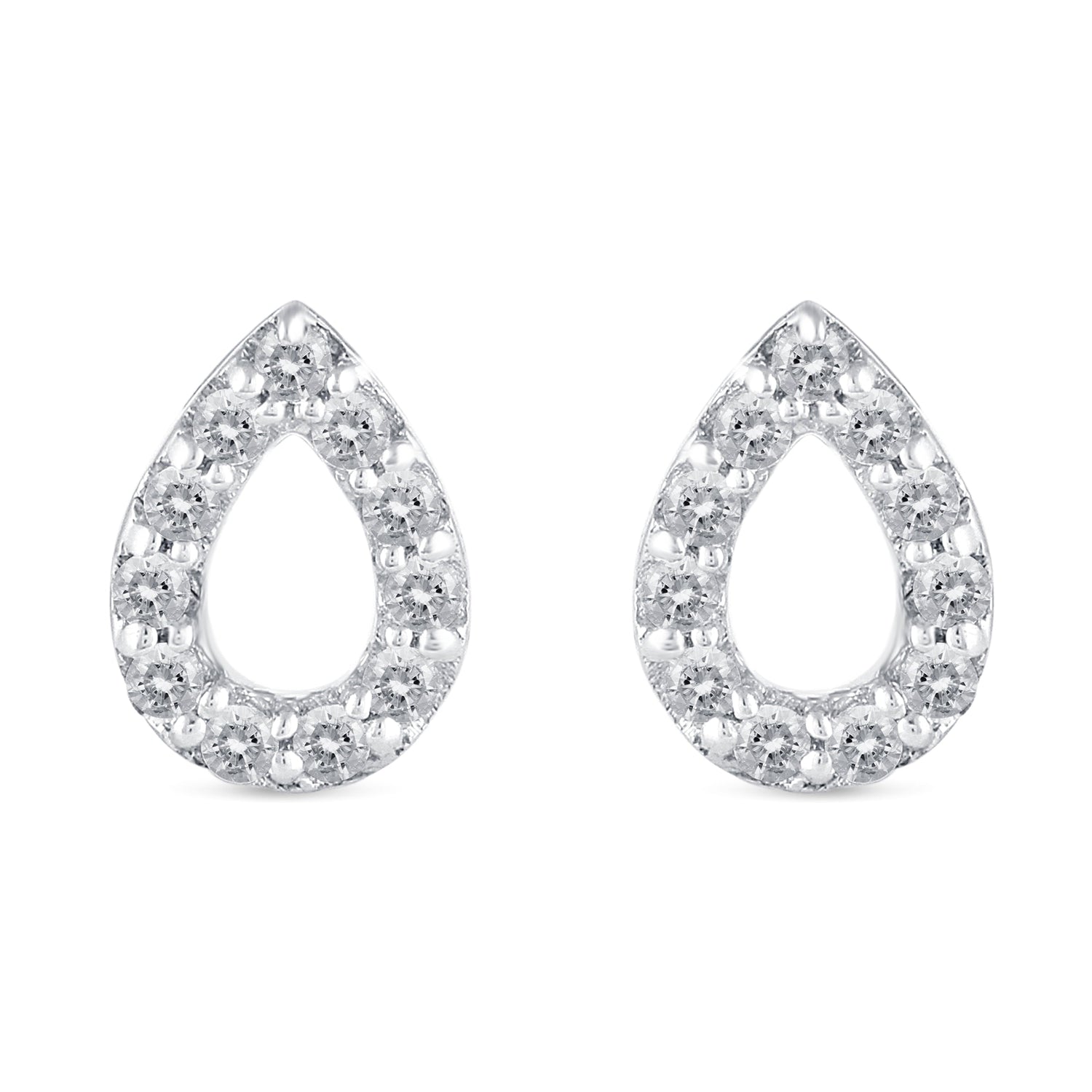 1/4 CTW Diamond Pave Stud Earrings set in 925 Sterling Silver Heart/Triangle/Circle/Cross/Teardrop/Open Heart