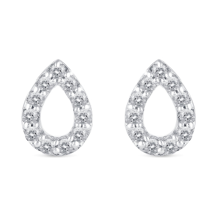 1/4 CTW Diamond Pave Stud Earrings set in 925 Sterling Silver Heart/Triangle/Circle/Cross/Teardrop/Open Heart
