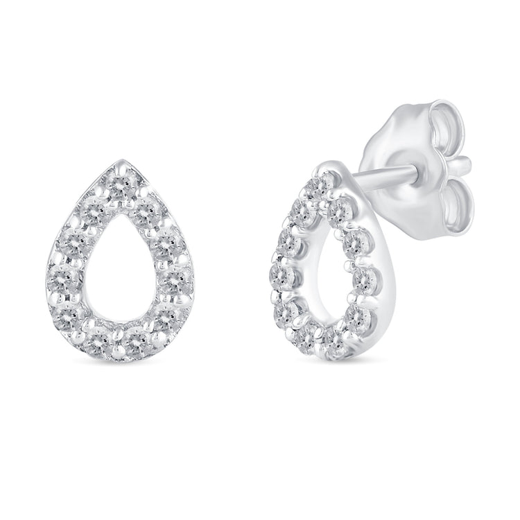 1/4 CTW Diamond Pave Stud Earrings set in 925 Sterling Silver Heart/Triangle/Circle/Cross/Teardrop/Open Heart