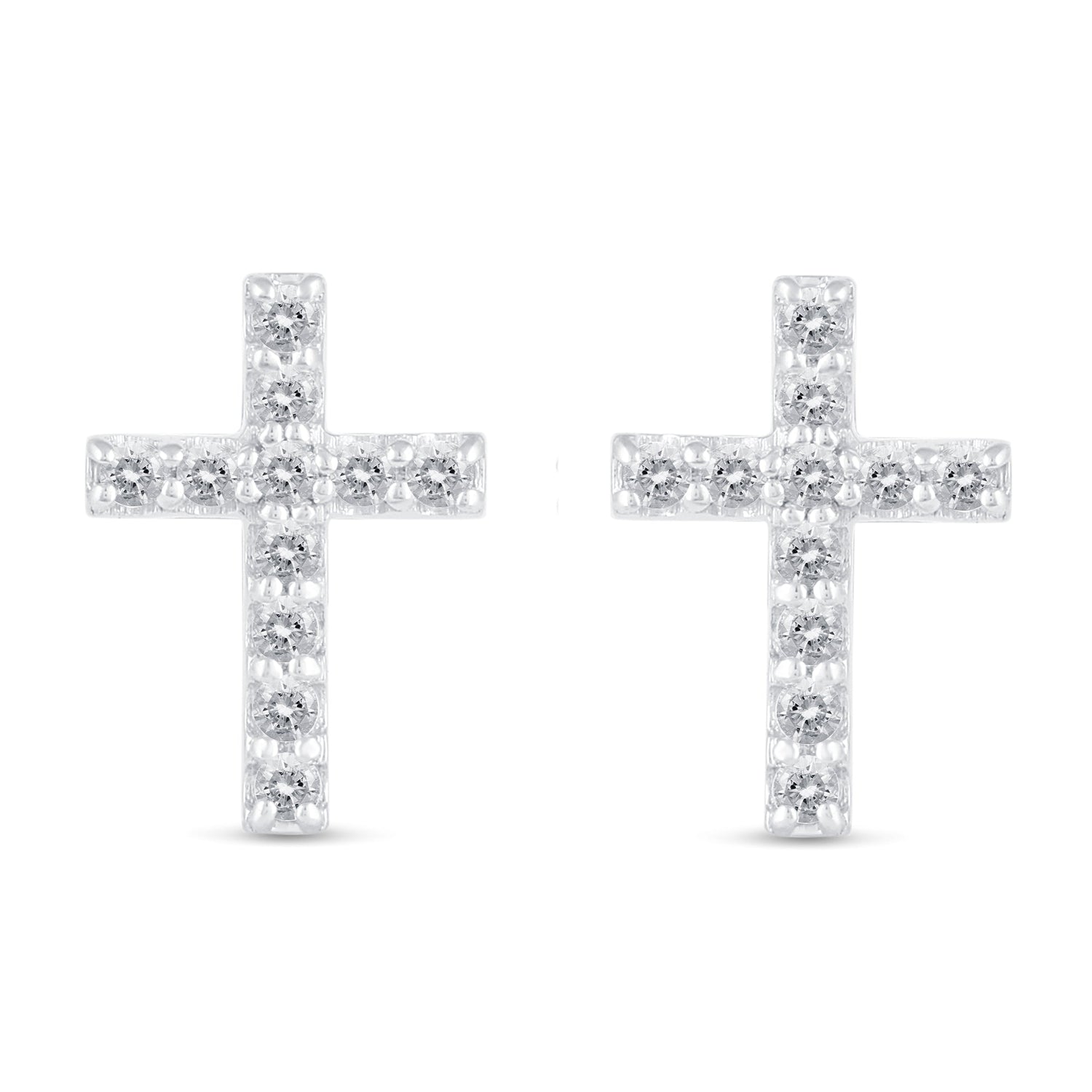 1/4 CTW Diamond Pave Stud Earrings set in 925 Sterling Silver Heart/Triangle/Circle/Cross/Teardrop/Open Heart