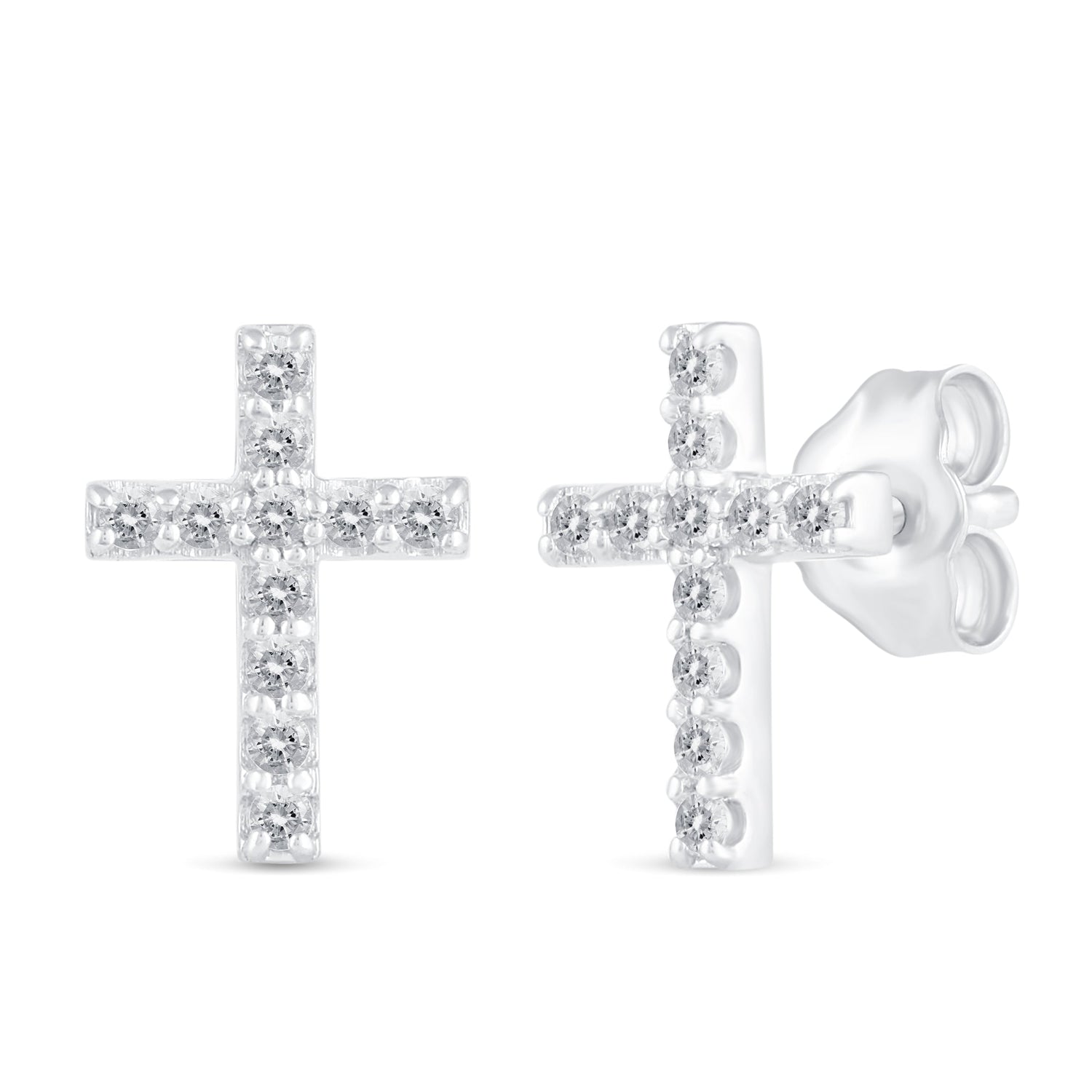 1/4 CTW Diamond Pave Stud Earrings set in 925 Sterling Silver Heart/Triangle/Circle/Cross/Teardrop/Open Heart