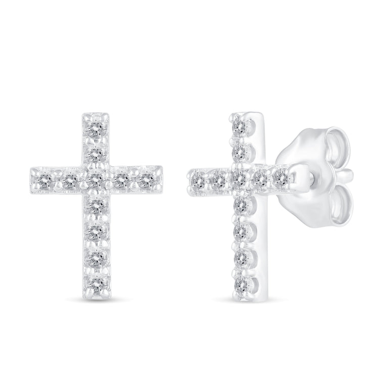 1/4 CTW Diamond Pave Stud Earrings set in 925 Sterling Silver Heart/Triangle/Circle/Cross/Teardrop/Open Heart