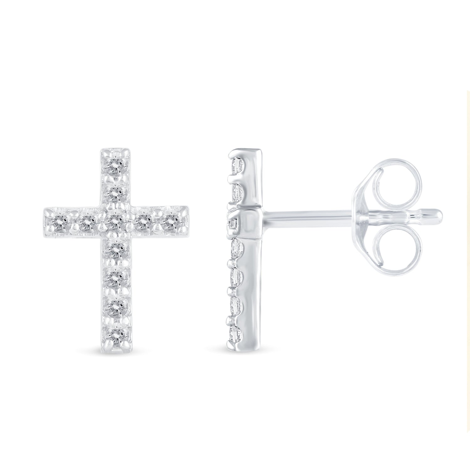 1/4 CTW Diamond Pave Stud Earrings set in 925 Sterling Silver Heart/Triangle/Circle/Cross/Teardrop/Open Heart