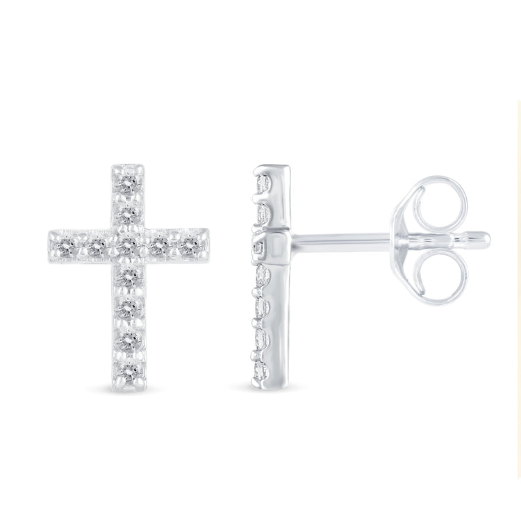 1/4 CTW Diamond Pave Stud Earrings set in 925 Sterling Silver Heart/Triangle/Circle/Cross/Teardrop/Open Heart