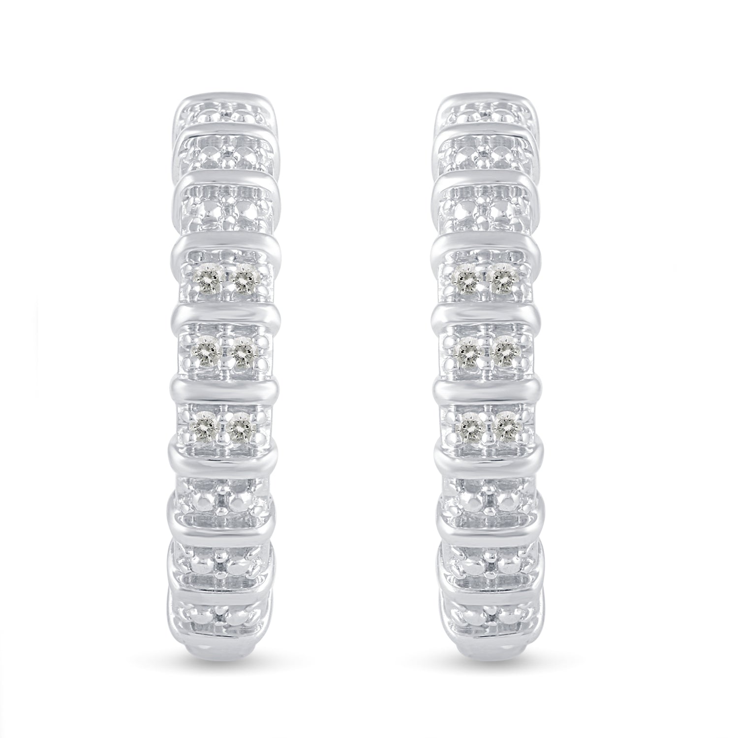 1/10 Cttw Diamond Double Row Hoop Earrings set in 925 Sterling Silver