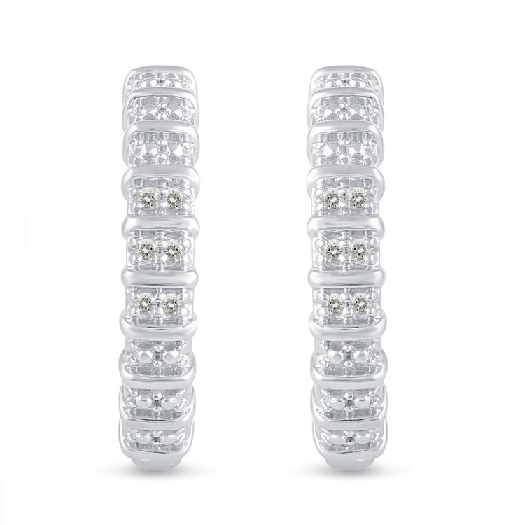 1/10 Cttw Diamond Double Row Hoop Earrings set in 925 Sterling Silver