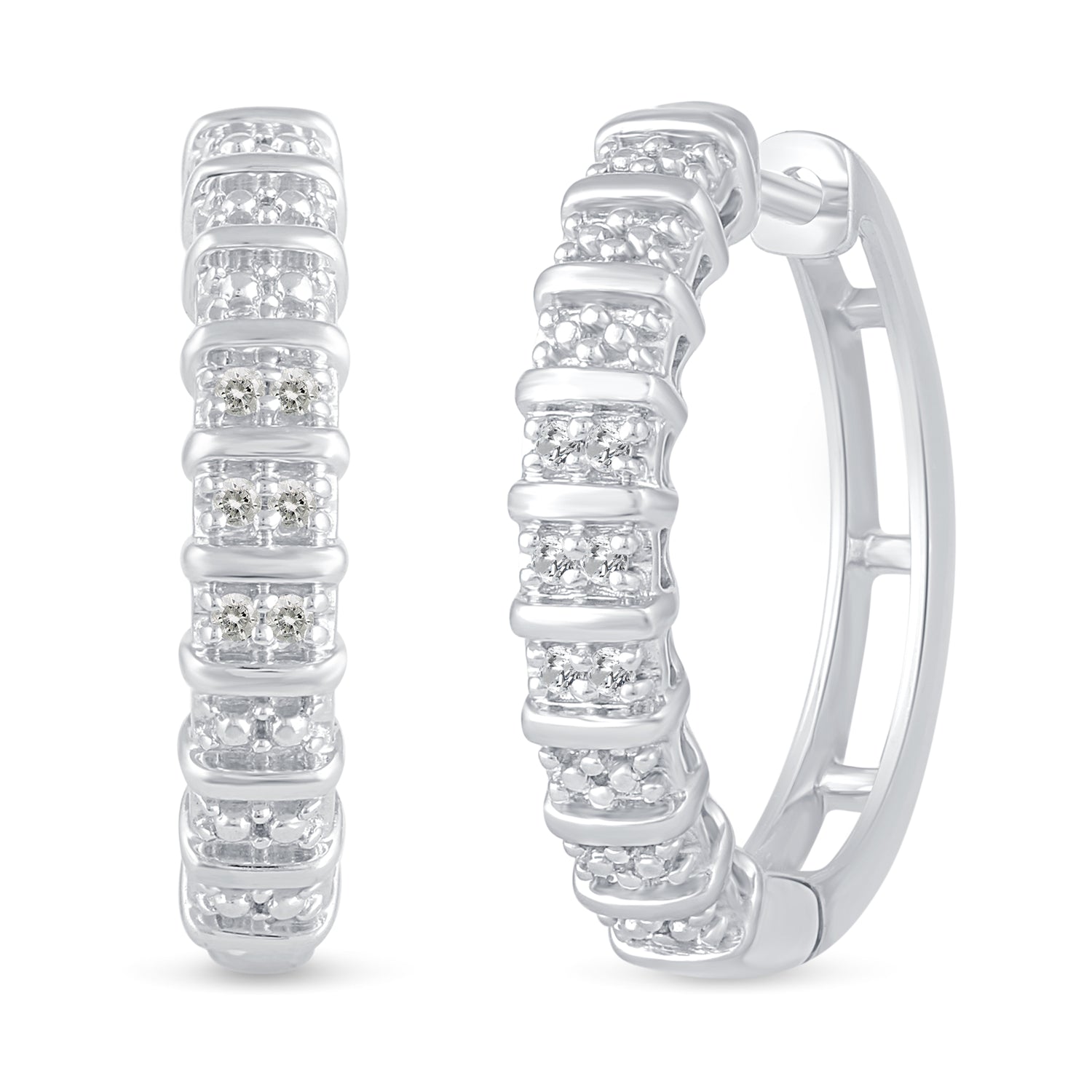 1/10 Cttw Diamond Double Row Hoop Earrings set in 925 Sterling Silver