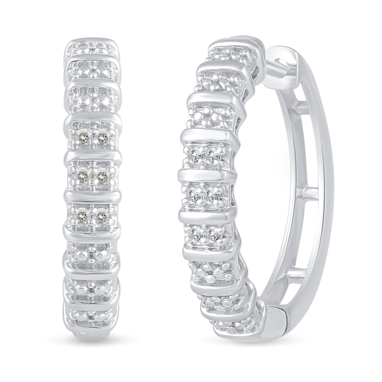 1/10 Cttw Diamond Double Row Hoop Earrings set in 925 Sterling Silver