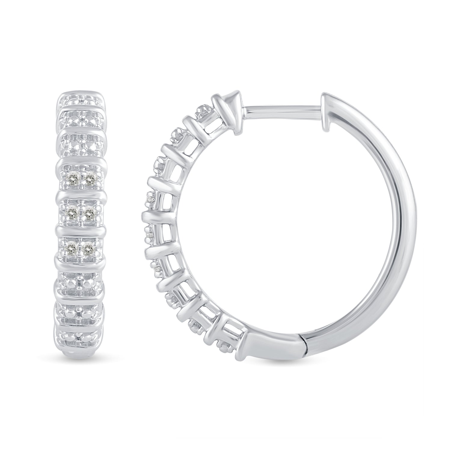1/10 Cttw Diamond Double Row Hoop Earrings set in 925 Sterling Silver