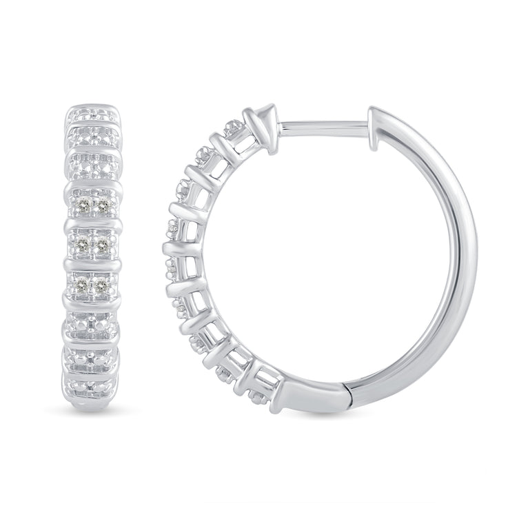 1/10 Cttw Diamond Double Row Hoop Earrings set in 925 Sterling Silver