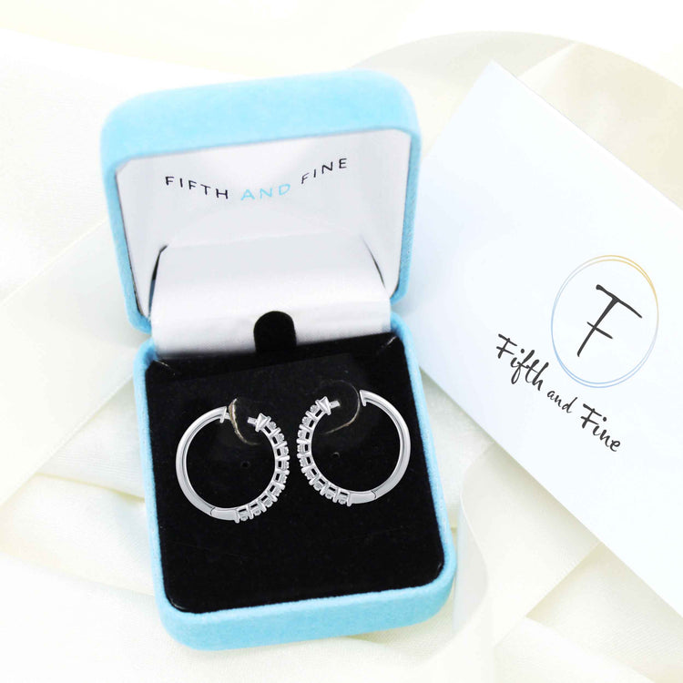 1/10 Cttw Diamond Double Row Hoop Earrings set in 925 Sterling Silver