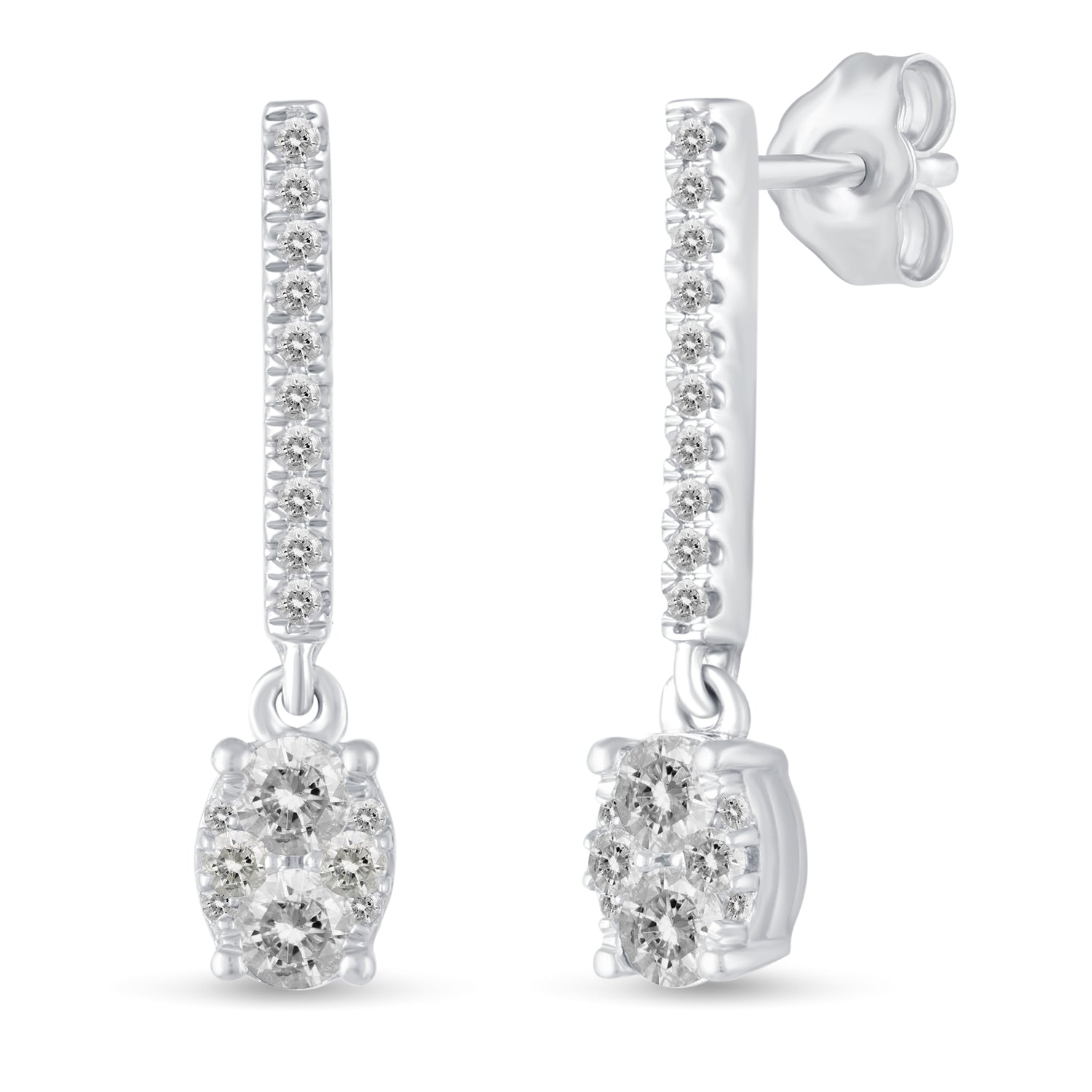 1/2 Ctw Natural Diamonds Dangle Drop Oval Earrings in 925 Sterling Silver