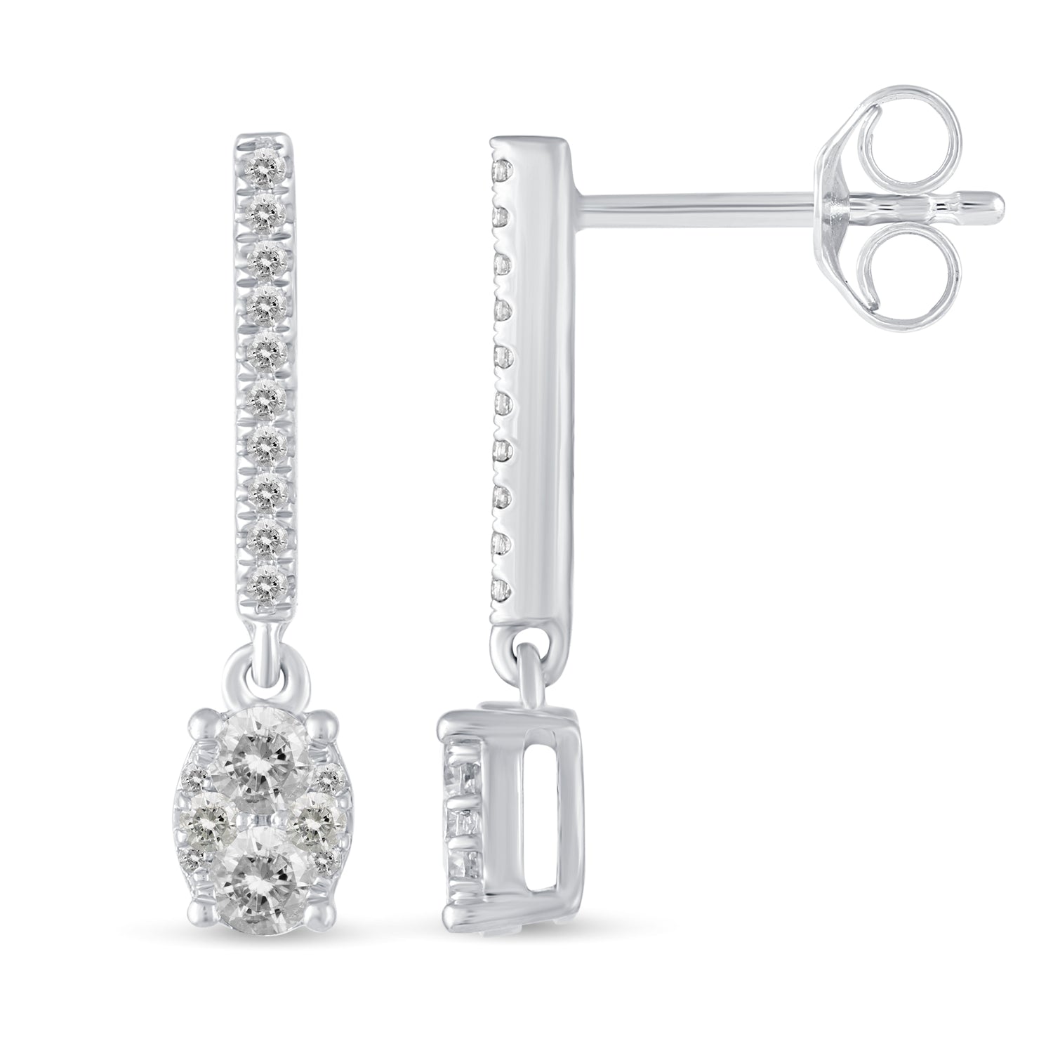 1/2 Ctw Natural Diamonds Dangle Drop Oval Earrings in 925 Sterling Silver