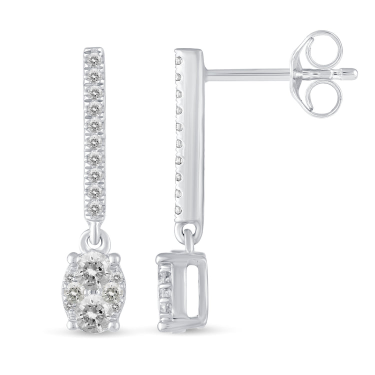 1/2 Ctw Natural Diamonds Dangle Drop Oval Earrings in 925 Sterling Silver