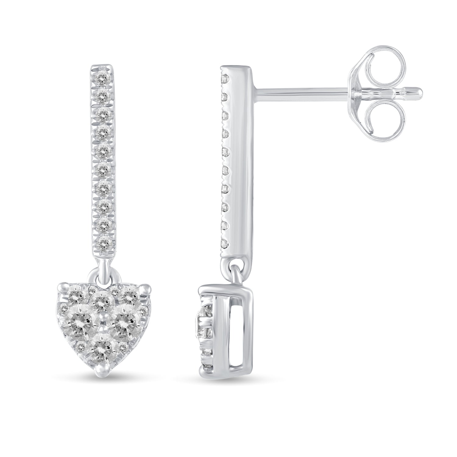 1/2 Ctw Natural Diamonds Dangle Drop Heart Earrings in 925 Sterling Silver