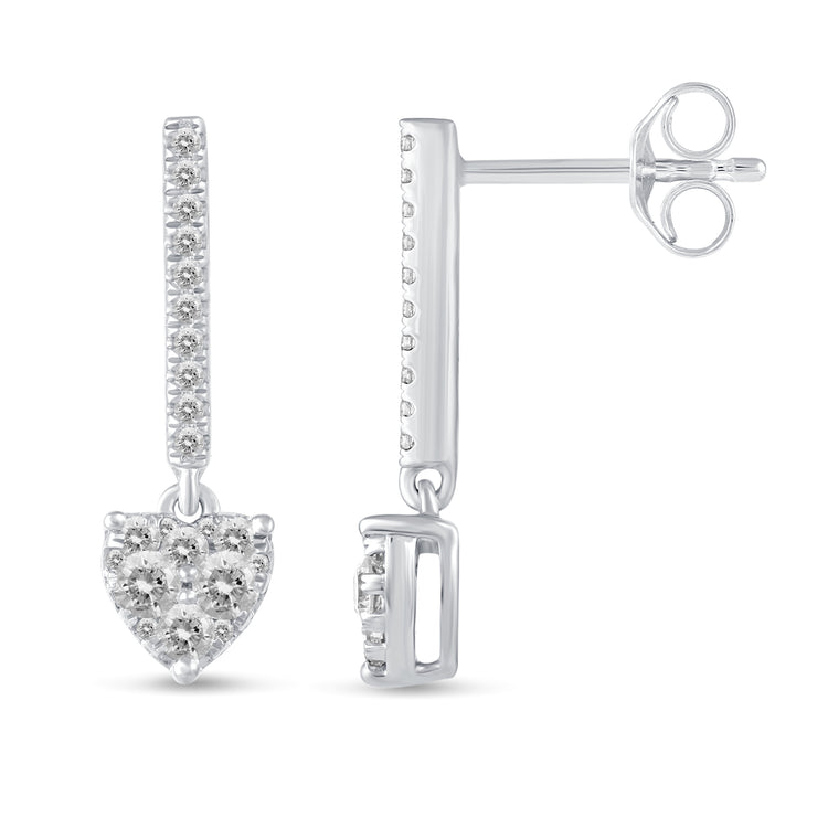 1/2 Ctw Natural Diamonds Dangle Drop Heart Earrings in 925 Sterling Silver