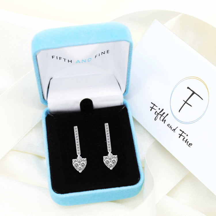 1/2 Ctw Natural Diamonds Dangle Drop Heart Earrings in 925 Sterling Silver