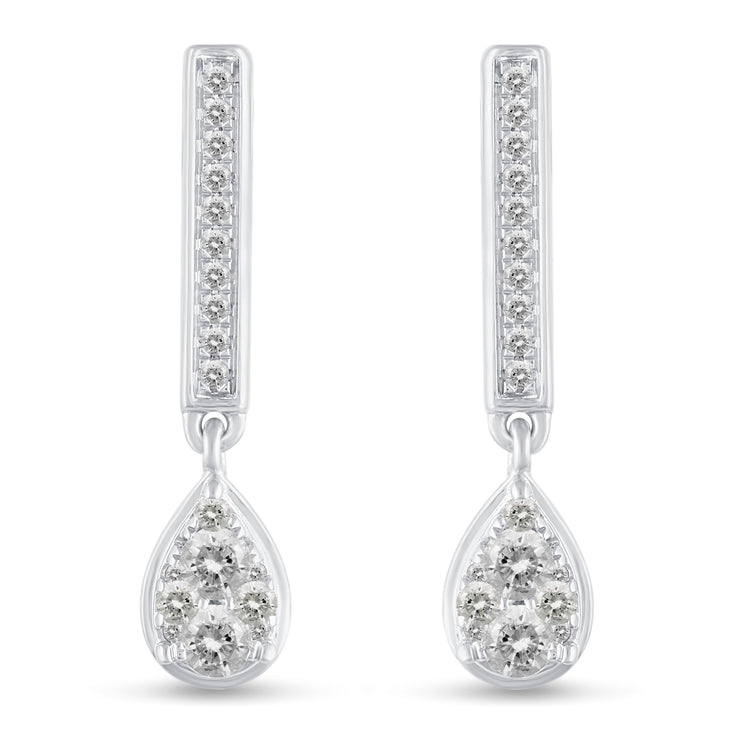1/2 Ctw Natural Diamonds Dangle Pear Teardrop Earrings in 925 Sterling Silver