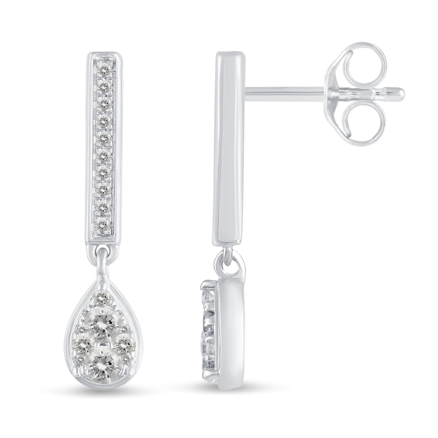1/2 Ctw Natural Diamonds Dangle Pear Teardrop Earrings in 925 Sterling Silver