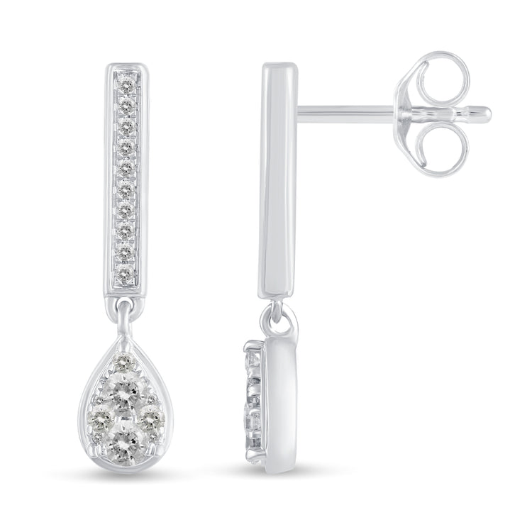 1/2 Ctw Natural Diamonds Dangle Pear Teardrop Earrings in 925 Sterling Silver