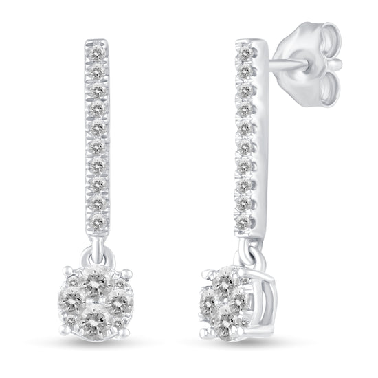 1/2 Ctw Natural Diamonds Dangle Drop Round Earrings in 925 Sterling Silver