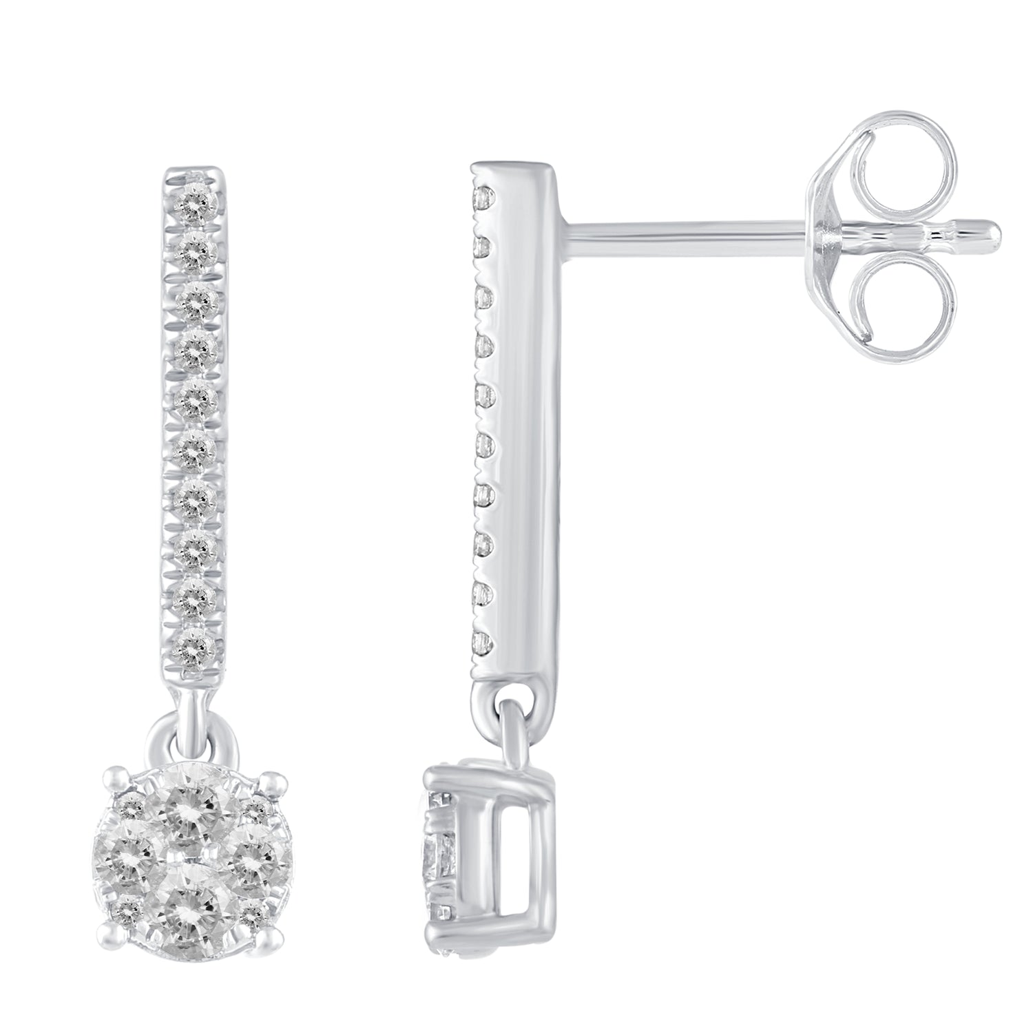 1/2 Ctw Natural Diamonds Dangle Drop Round Earrings in 925 Sterling Silver