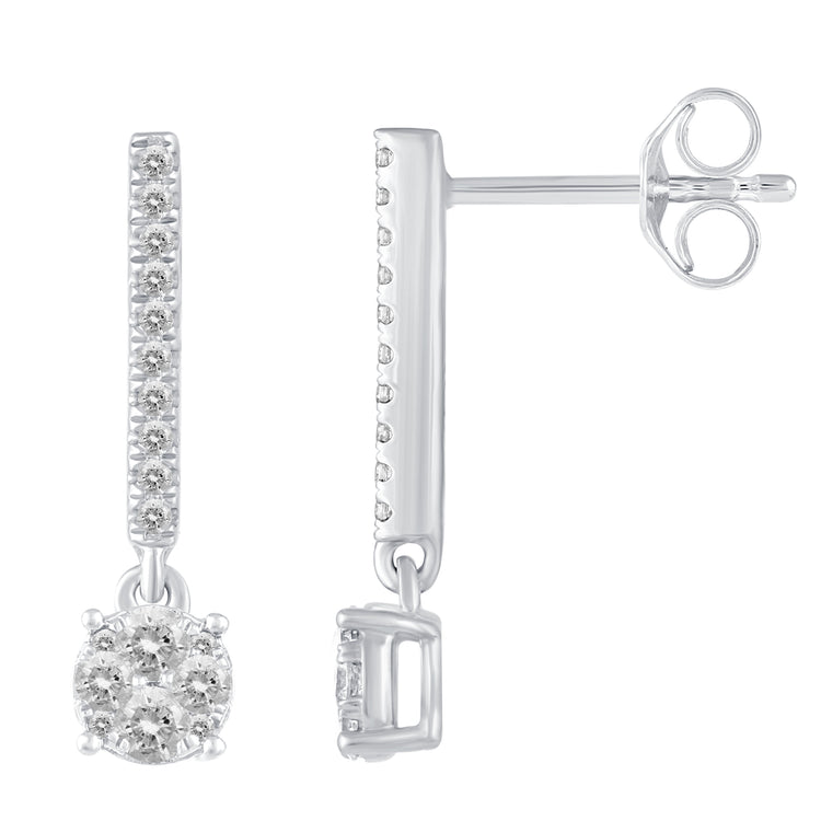 1/2 Ctw Natural Diamonds Dangle Drop Round Earrings in 925 Sterling Silver