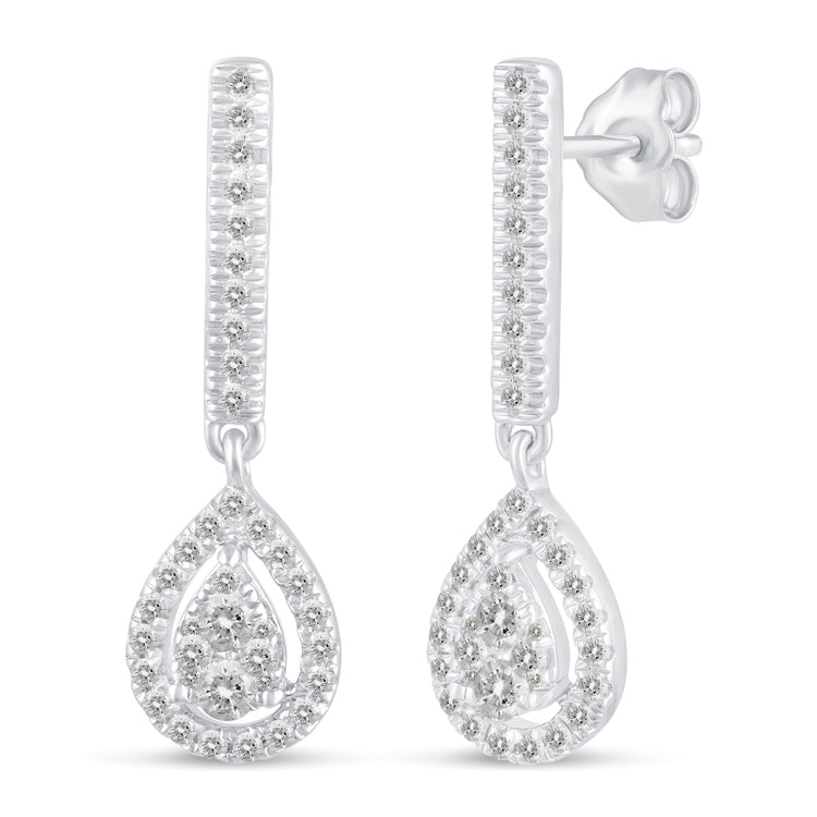 1/2 Ctw Natural Diamonds Dangle Teardrop Halo Pear Earrings in 925 Sterling Silver