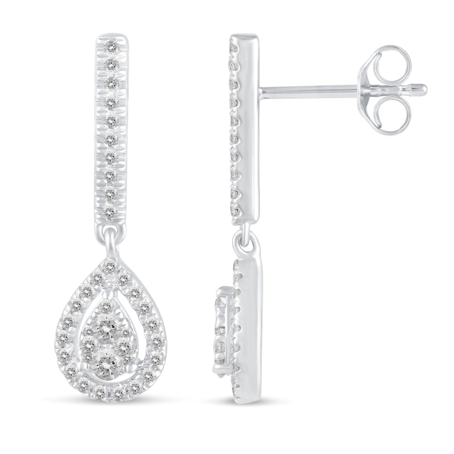 1/2 Ctw Natural Diamonds Dangle Teardrop Halo Pear Earrings in 925 Sterling Silver