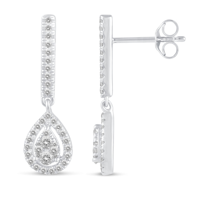 1/2 Ctw Natural Diamonds Dangle Teardrop Halo Pear Earrings in 925 Sterling Silver