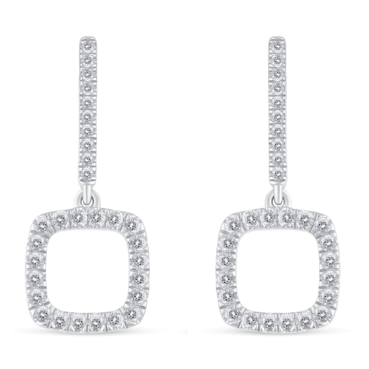 1/2 Ctw Natural Diamonds Open Square Dangle Drop Earrings in 925 Sterling Silver birthday valentine&
