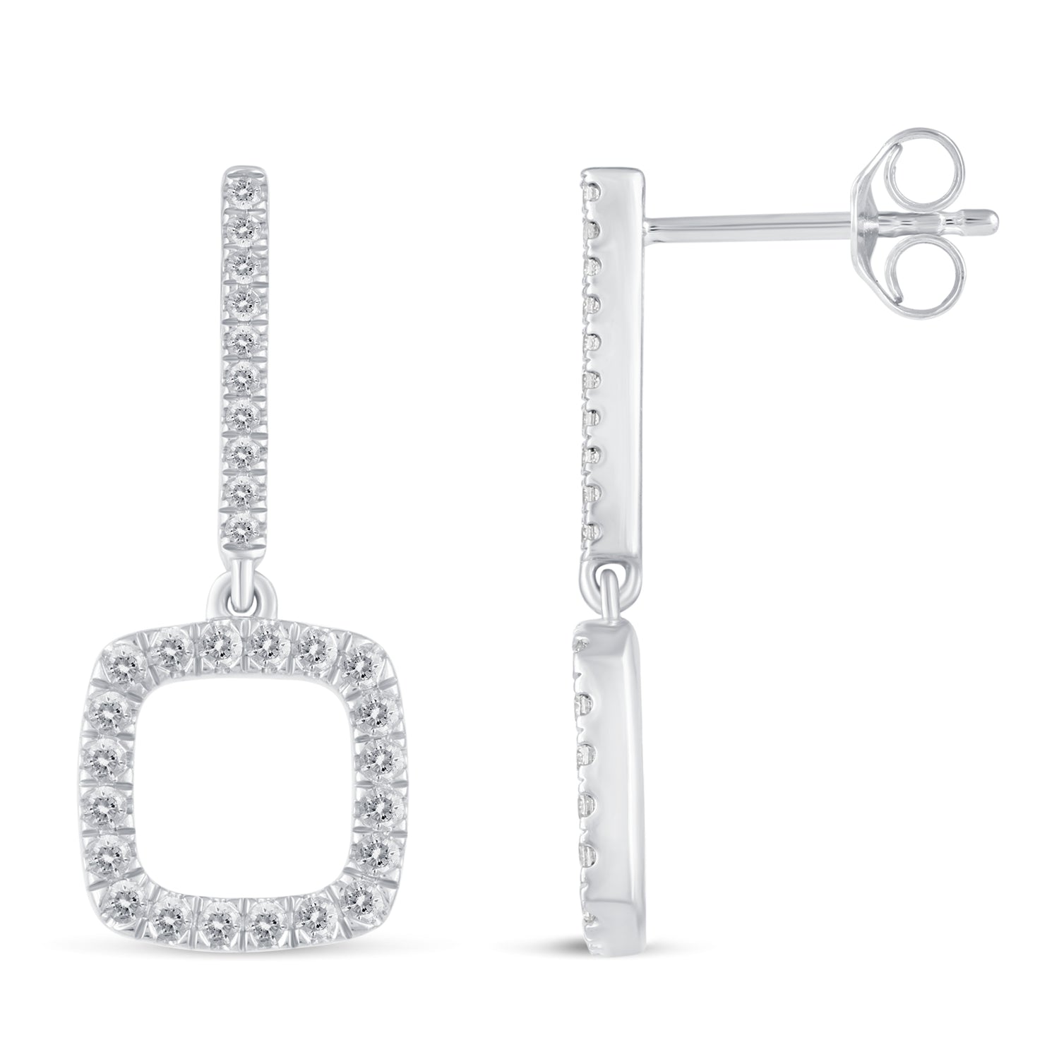 1/2 Ctw Natural Diamonds Open Square Dangle Drop Earrings in 925 Sterling Silver birthday valentine&
