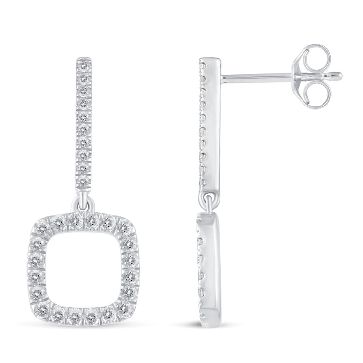 1/2 Ctw Natural Diamonds Open Square Dangle Drop Earrings in 925 Sterling Silver birthday valentine&