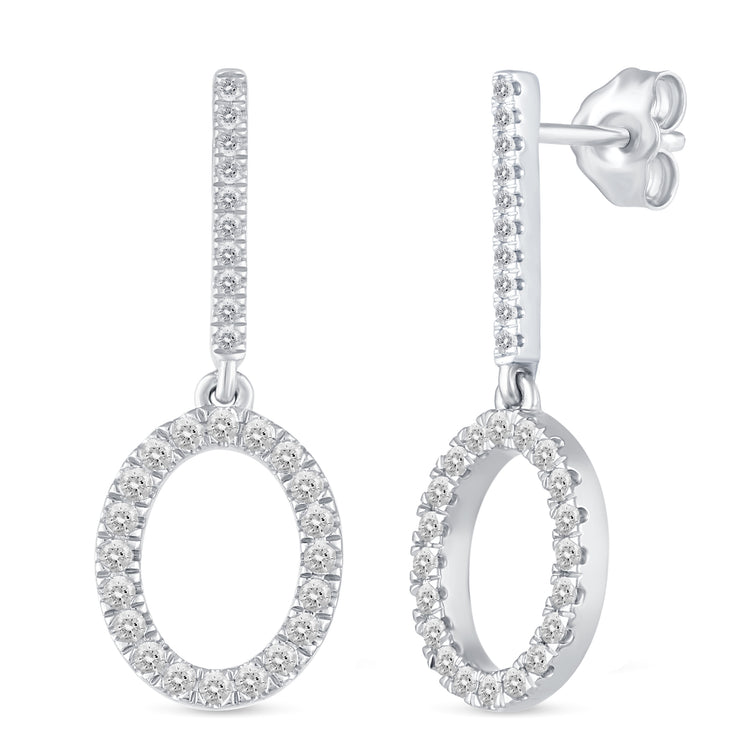 1/2 Ctw Natural Diamonds Open Oval Dangle Drop Earrings in 925 Sterling Silver birthday valentine&