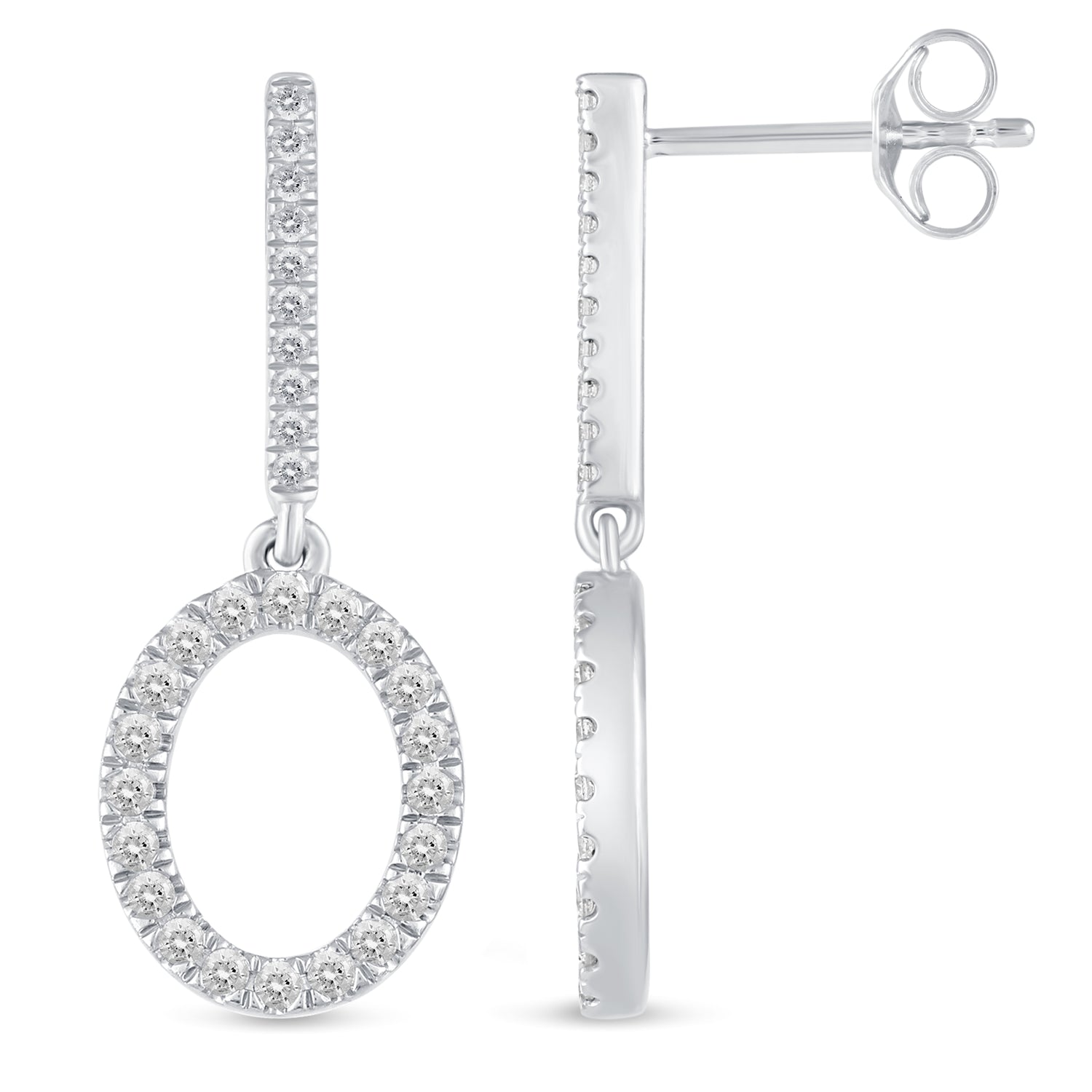 1/2 Ctw Natural Diamonds Open Oval Dangle Drop Earrings in 925 Sterling Silver birthday valentine&