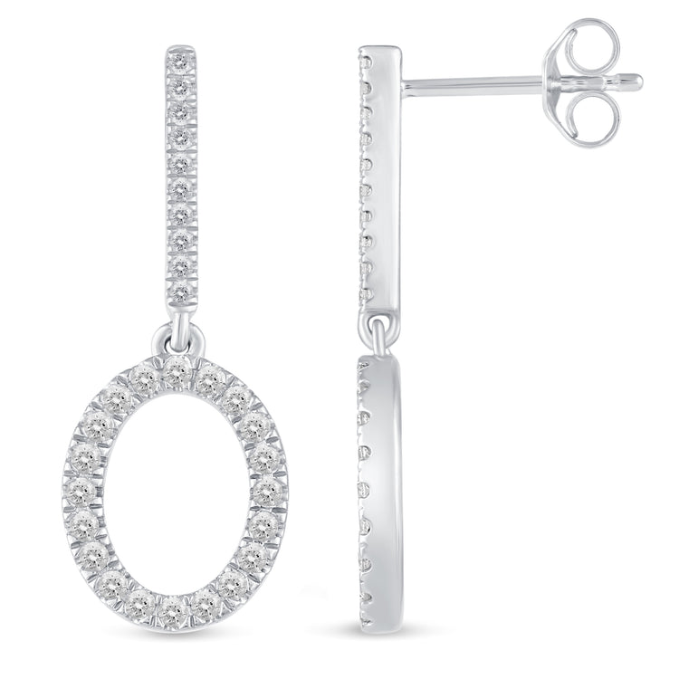 1/2 Ctw Natural Diamonds Open Oval Dangle Drop Earrings in 925 Sterling Silver birthday valentine&