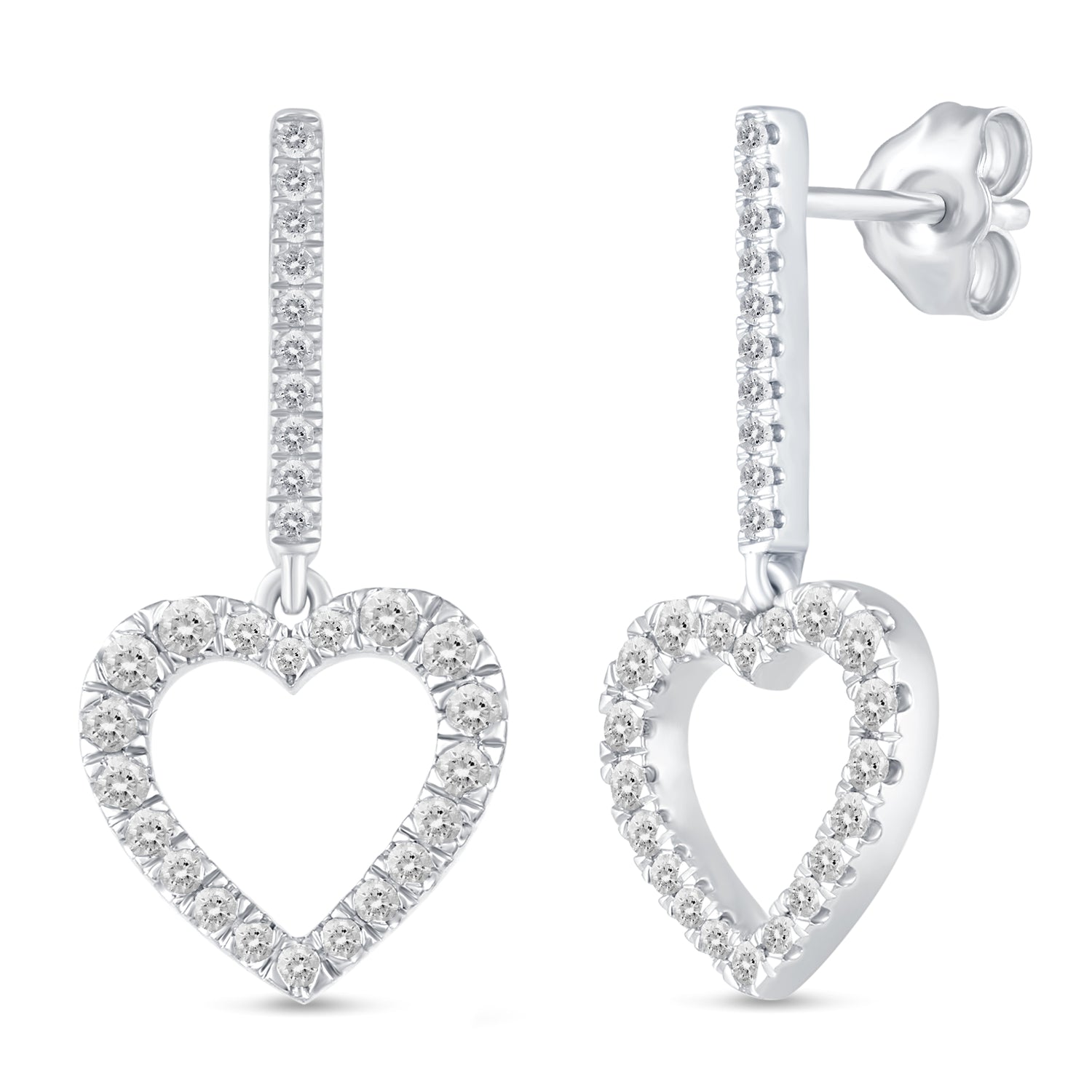 1/2 Ctw Natural Diamonds Open Heart Dangle Drop Earrings in 925 Sterling Silver birthday holiday valentins&