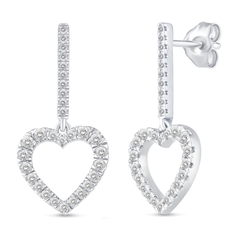 1/2 Ctw Natural Diamonds Open Heart Dangle Drop Earrings in 925 Sterling Silver birthday holiday valentins&