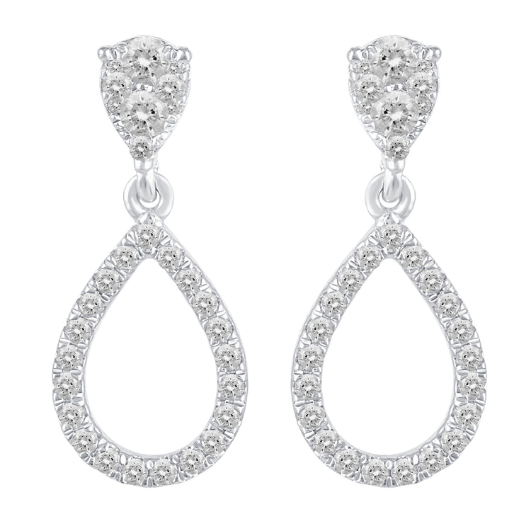 1/2 Ctw Natural Diamonds Double Teardrop Pear Shape Dangle Drop Earrings in 925 Sterling Silver birthday valentine&