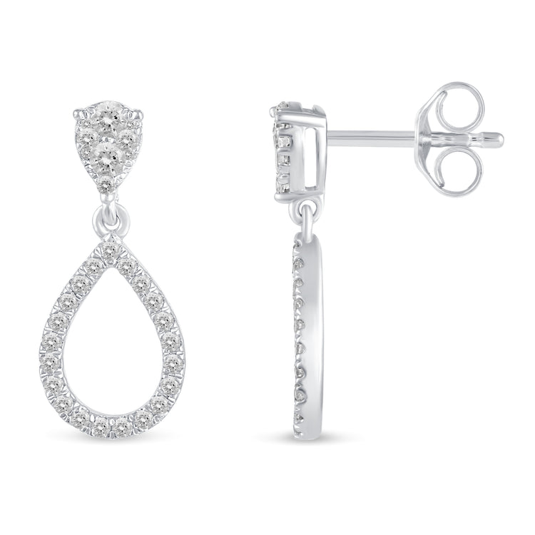 1/2 Ctw Natural Diamonds Double Teardrop Pear Shape Dangle Drop Earrings in 925 Sterling Silver birthday valentine&