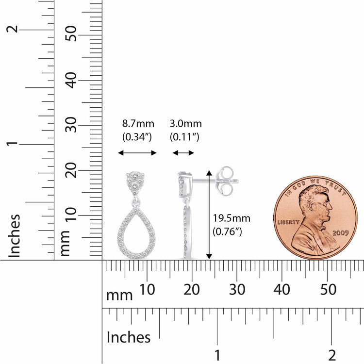 1/2 Ctw Natural Diamonds Double Teardrop Pear Shape Dangle Drop Earrings in 925 Sterling Silver birthday valentine&