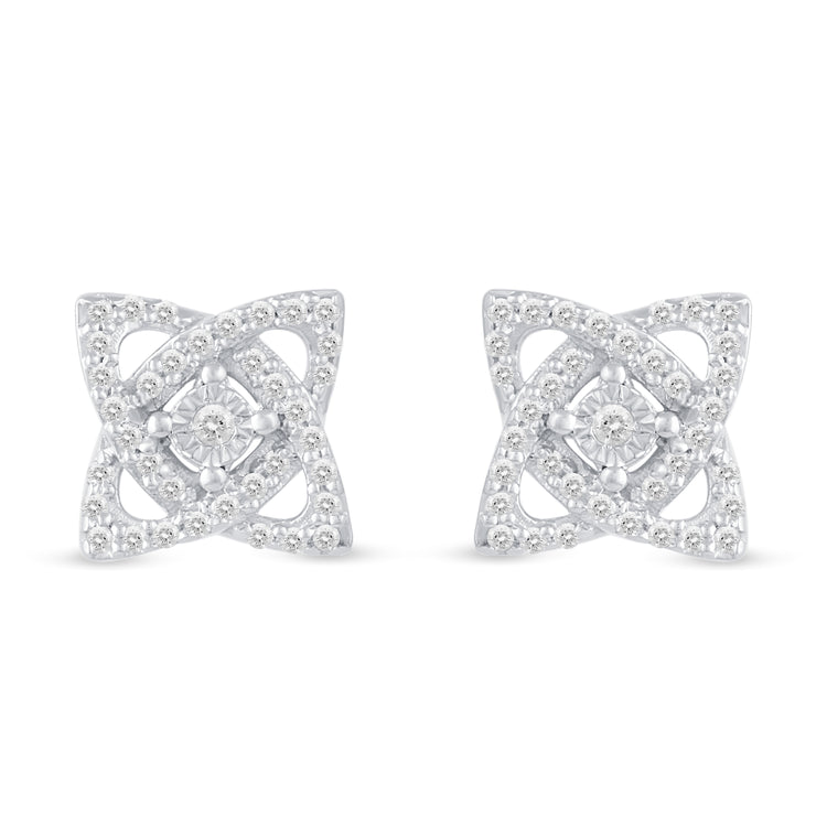 1/4Ct Diamond Open Petal Flower Stud Earrings Set in 925 Sterling Silver