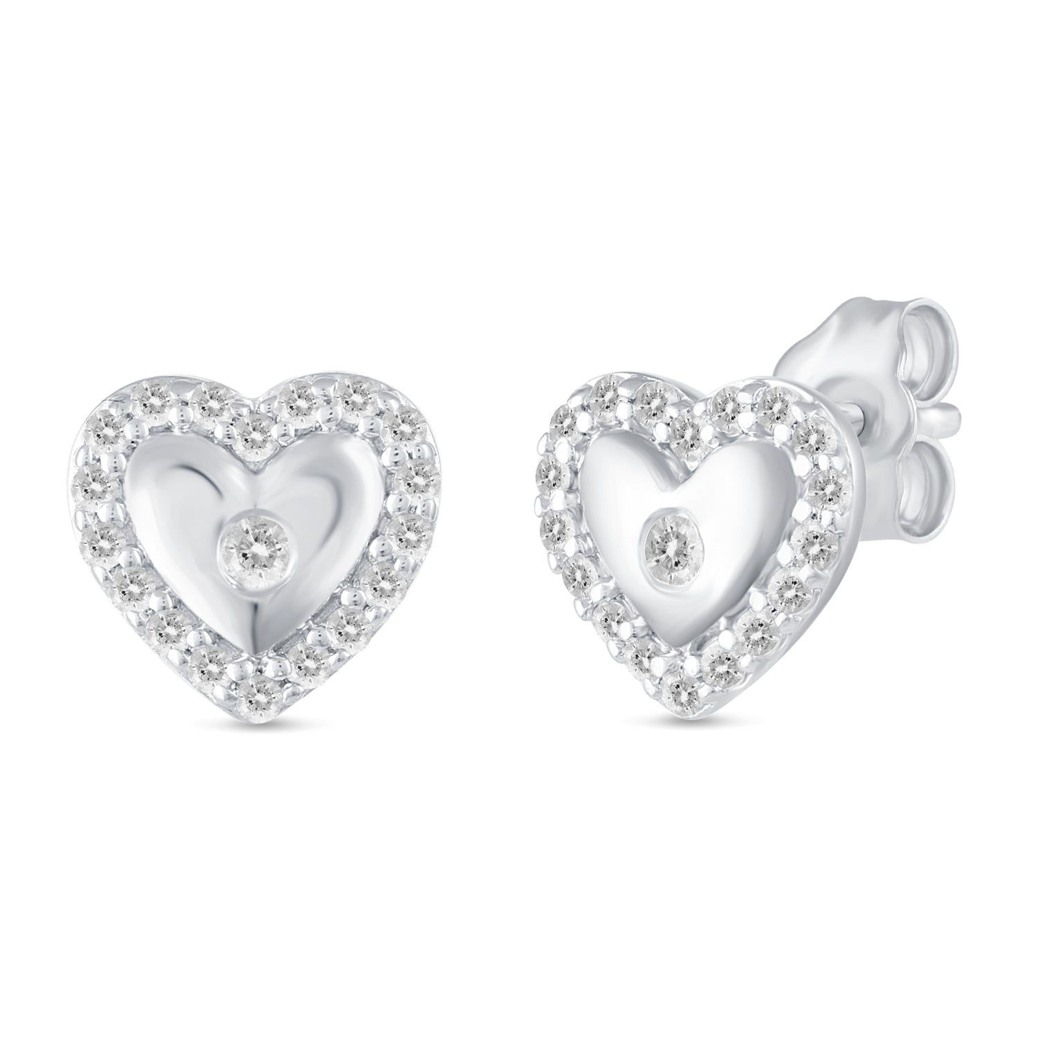 1/5Ct Diamond Puff Halo Heart Stud Earrings Set in 925 Sterling Silver