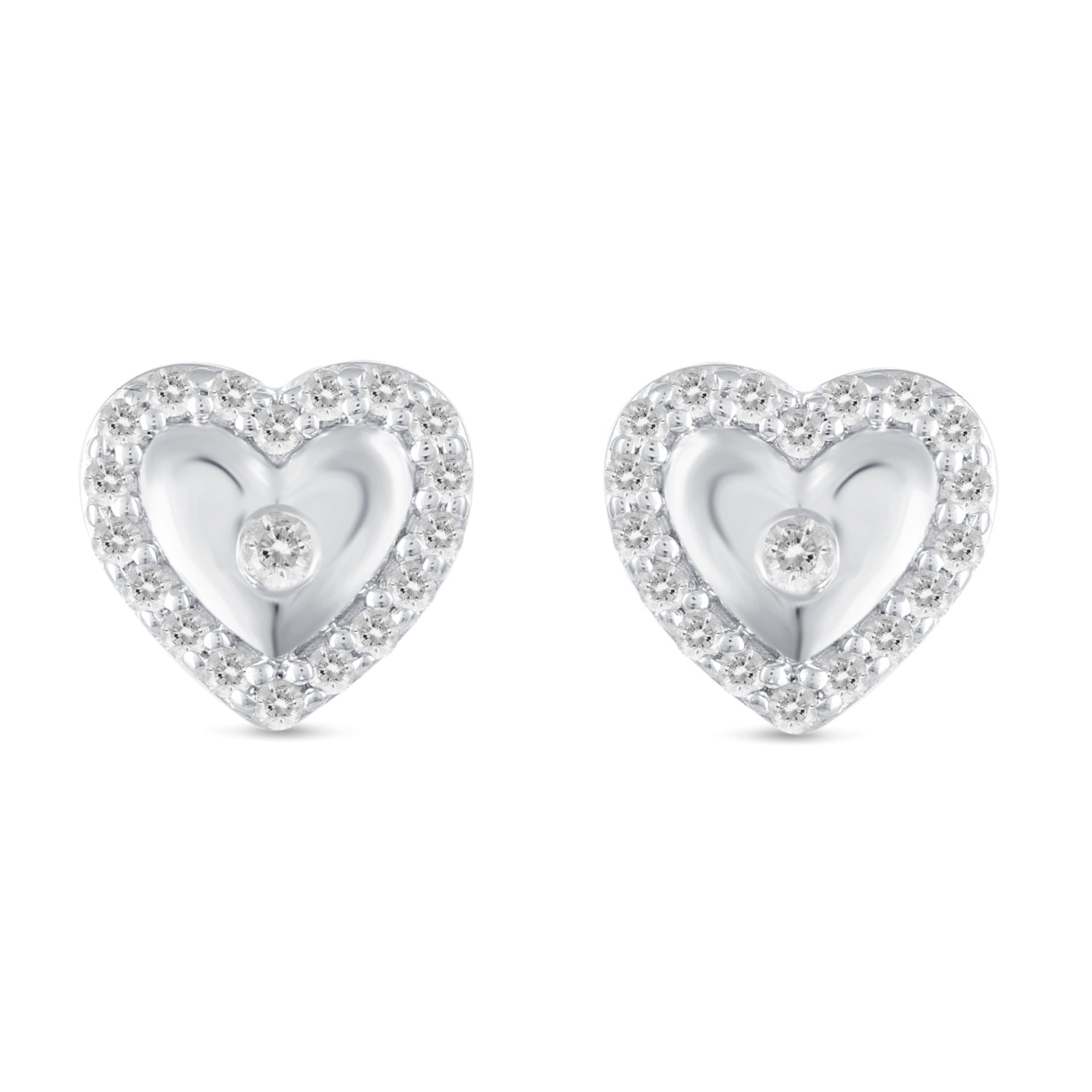 1/5Ct Diamond Puff Halo Heart Stud Earrings Set in 925 Sterling Silver